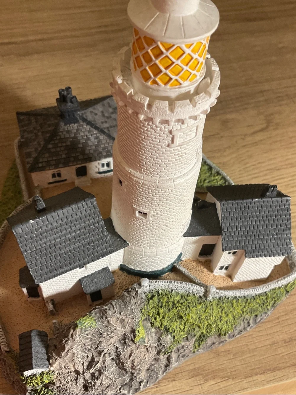 Danbury Mint White Lighthouse Figurine with Yellow Lantern and Green Base
